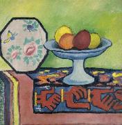August Macke Still-life with bowl of apples and japanese fan painting